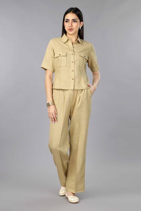 Buy Gothilo Brown Linen Collared Biscoff Shirt And Pant Set Online at Aza Fashions Buy_Gothilo_Brown Linen Collared Biscoff Shirt And Pant Set _Online_at_Aza_Fashions