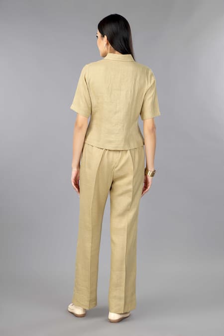 Shop Gothilo Brown Linen Collared Biscoff Shirt And Pant Set at Aza Fashions Shop_Gothilo_Brown Linen Collared Biscoff Shirt And Pant Set _at_Aza_Fashions