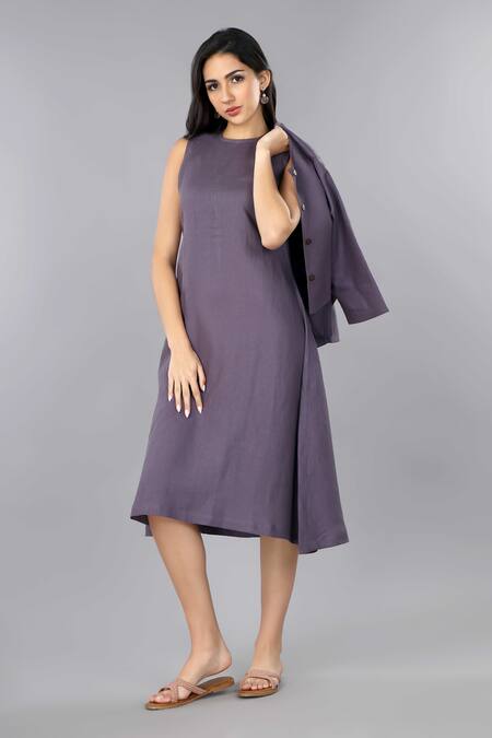 Buy Gothilo Purple Linen Round Neck Berry Jacket Dress Online at Aza Fashions Buy_Gothilo_Purple Linen Round Neck Berry Jacket Dress _Online_at_Aza_Fashions