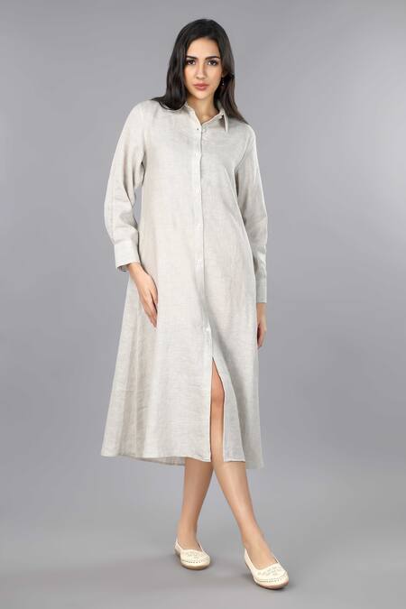 Buy Gothilo Beige Linen Collared Natural Shirt Dress Online at Aza Fashions Buy_Gothilo_Beige Linen Collared Natural Shirt Dress _Online_at_Aza_Fashions