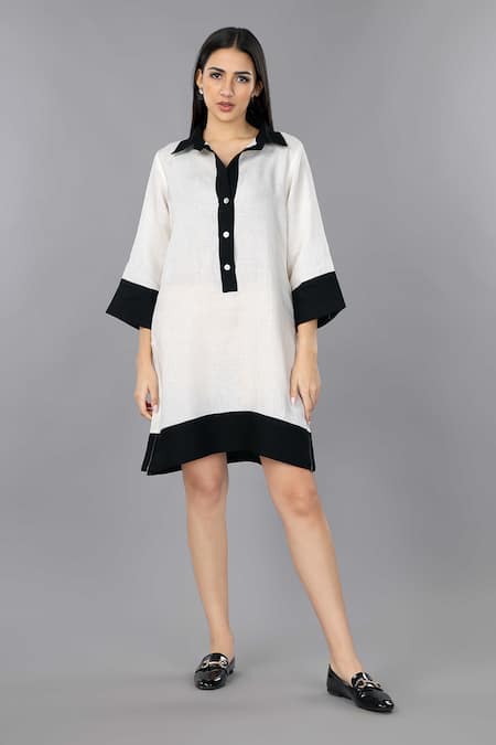 Shop Gothilo Ivory Linen Collared Shirt Dress at Aza Fashions Shop_Gothilo_Ivory Linen Collared Shirt Dress _at_Aza_Fashions