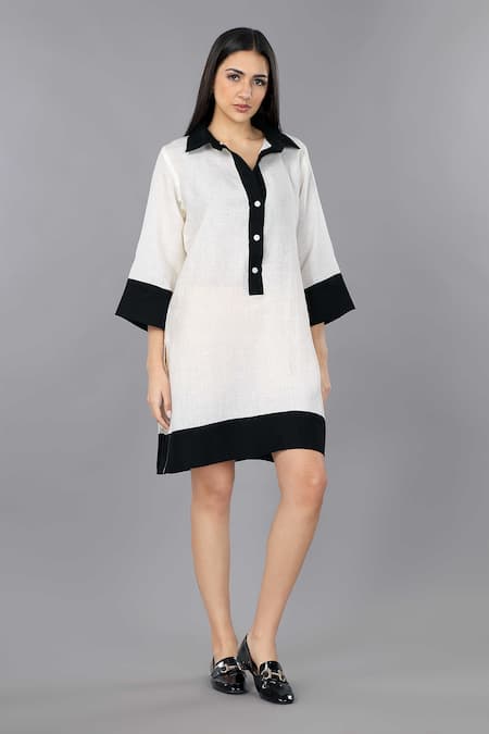 Buy Gothilo Ivory Linen Collared Shirt Dress Online at Aza Fashions Buy_Gothilo_Ivory Linen Collared Shirt Dress _Online_at_Aza_Fashions