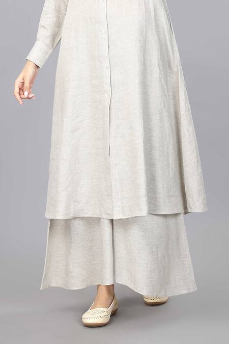 Buy_Gothilo_Beige Linen Collared Natural Shirt Style Kurta And Palazzo Set _Online_at_Aza_Fashions