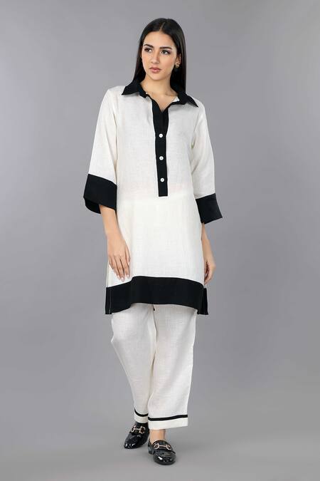 Buy_Gothilo_Ivory Linen Collared Shirt Style Kurta Set _Online_at_Aza_Fashions