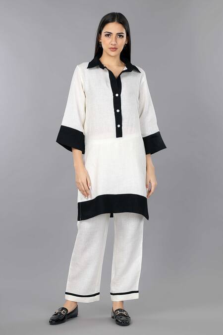 Shop_Gothilo_Ivory Linen Collared Shirt Style Kurta Set _Online_at_Aza_Fashions