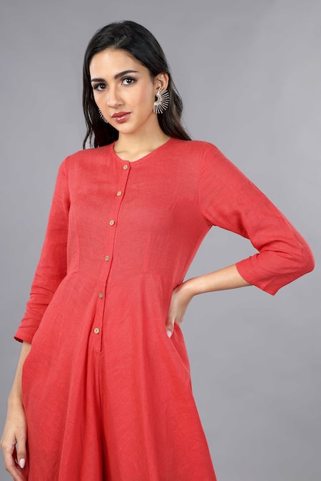 Gothilo_Sapphire Linen Round Neck Salsa Cowl Jumpsuit _Online_at_Aza_Fashions