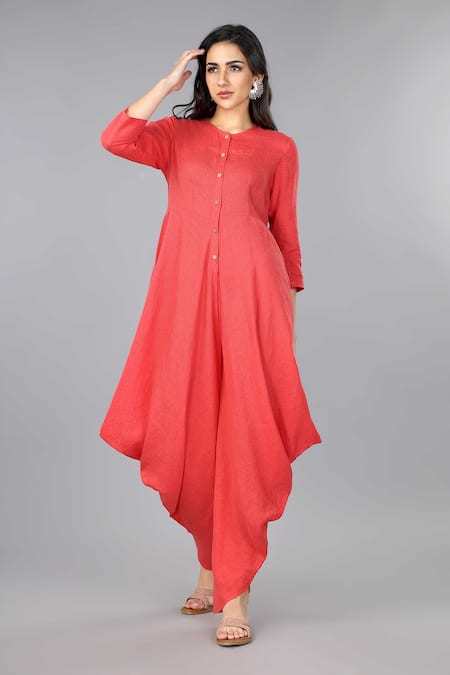 Buy_Gothilo_Sapphire Linen Round Neck Salsa Cowl Jumpsuit _Online_at_Aza_Fashions