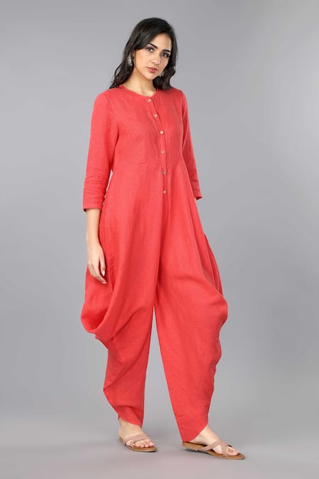 Shop_Gothilo_Sapphire Linen Round Neck Salsa Cowl Jumpsuit _Online_at_Aza_Fashions