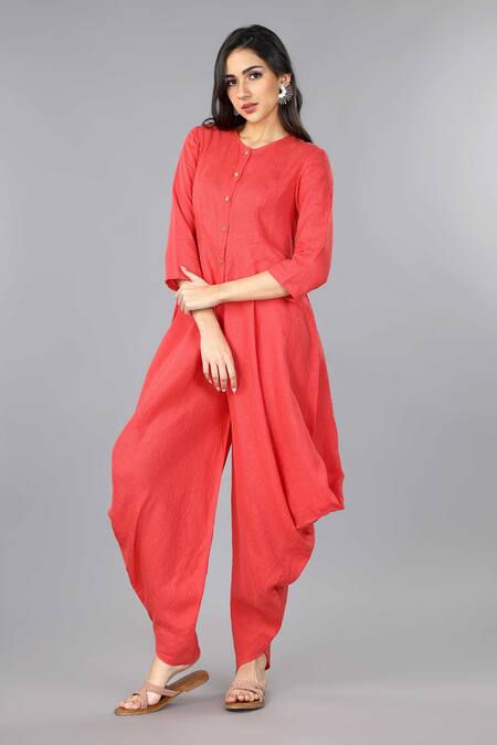 Gothilo_Sapphire Linen Round Neck Salsa Cowl Jumpsuit _at_Aza_Fashions