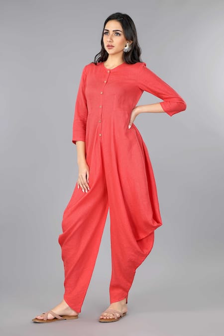 Buy_Gothilo_Sapphire Linen Round Neck Salsa Cowl Jumpsuit 