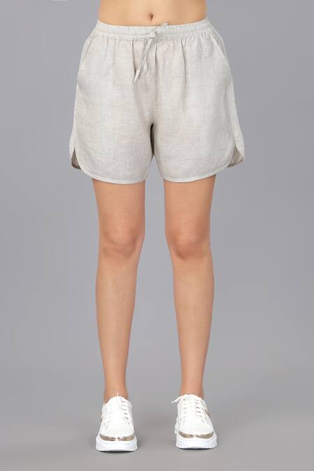 Gothilo_Beige Linen Collared Natural Classic Shirt And Shorts Set _Online_at_Aza_Fashions