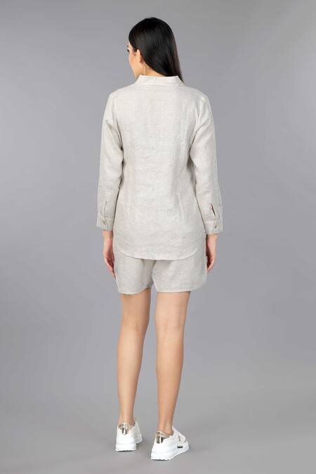 Gothilo Natural Linen Classic Shirt & Shorts Set 
