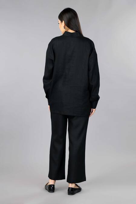 Gothilo Pitch Black Linen Oversized Shirt 