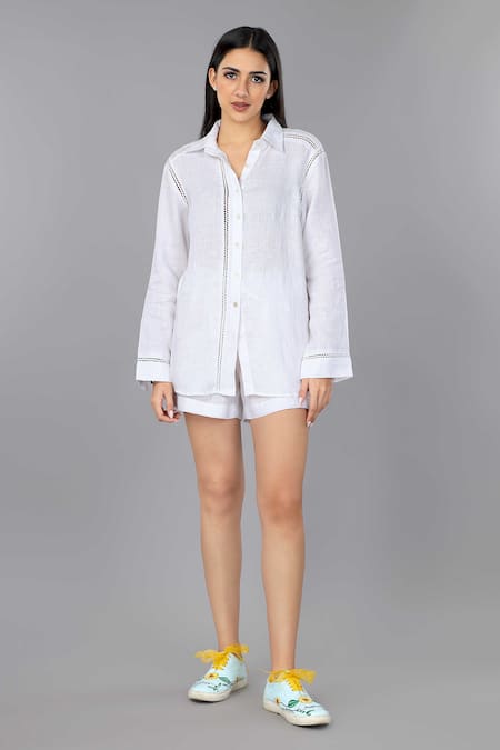 Buy_Gothilo_White Linen Lace Collared Detailing Frost Shirt _Online_at_Aza_Fashions