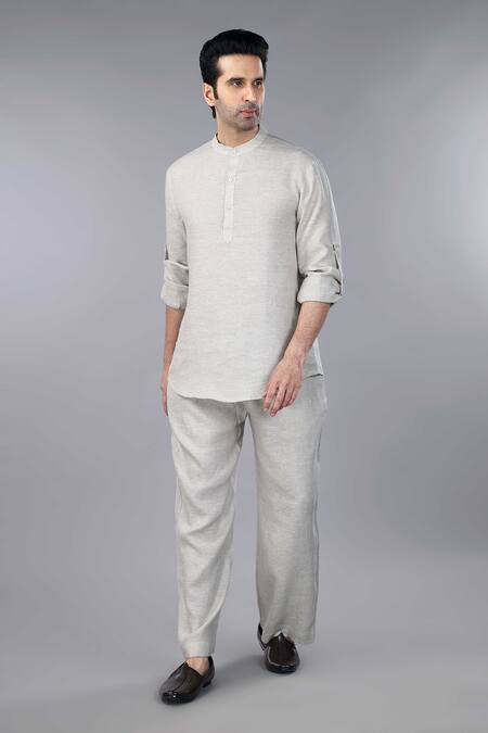 Buy_Gothilo_Gray Linen Natural Lounge Wear Set _Online_at_Aza_Fashions