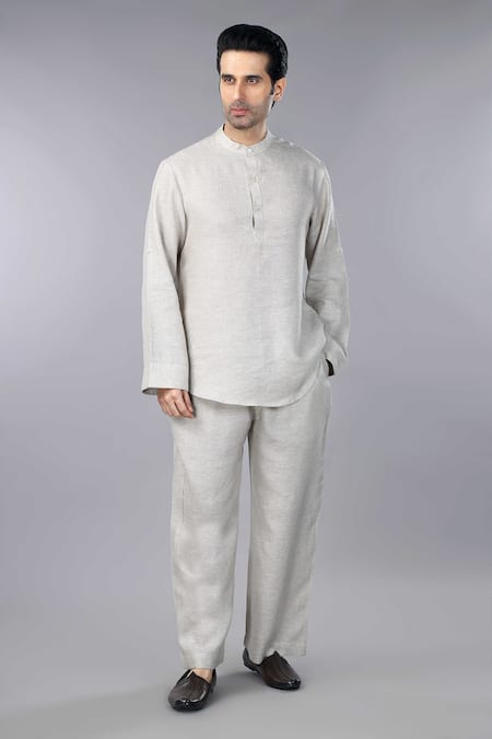 Shop_Gothilo_Gray Linen Natural Lounge Wear Set _Online_at_Aza_Fashions