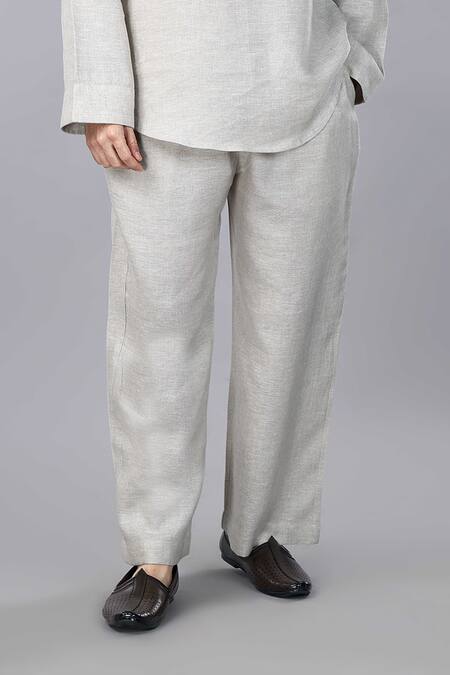 Gothilo_Gray Linen Natural Lounge Wear Set _at_Aza_Fashions