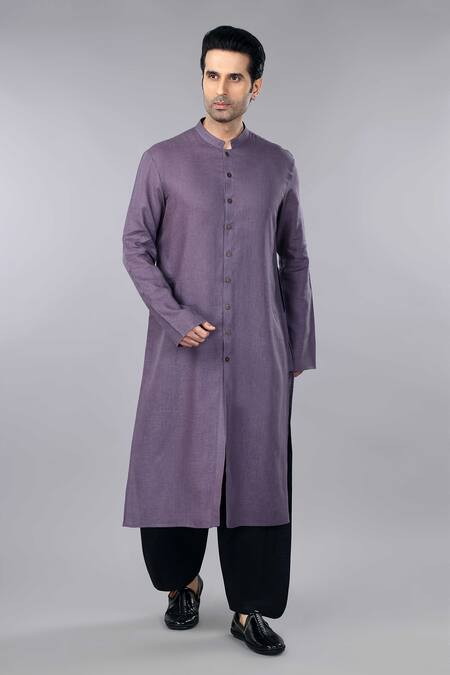 Buy_Gothilo_Purple Linen Berry Shervani Kurta And Salwar Set _Online_at_Aza_Fashions