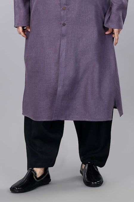 Shop_Gothilo_Purple Linen Berry Shervani Kurta And Salwar Set _Online_at_Aza_Fashions