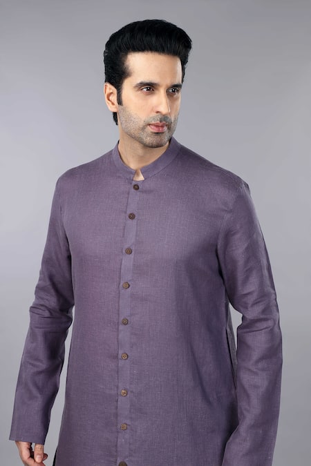 Gothilo_Purple Linen Berry Shervani Kurta And Salwar Set _at_Aza_Fashions