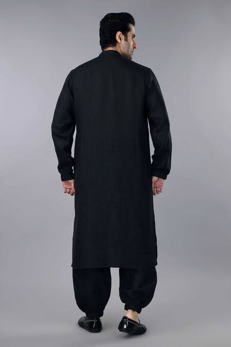 Gothilo Pitch Black Linen Zipper Kurta & Jogger Pant Set 