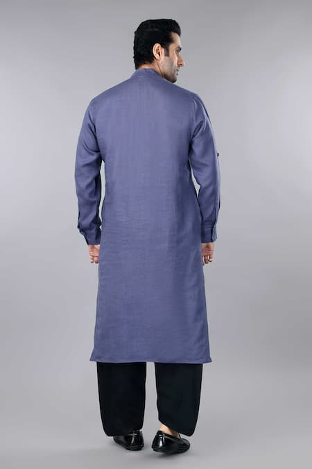 Gothilo Slate Grey Linen Overlap Kurta & Salwar Set 