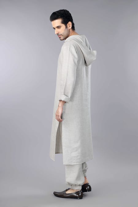 Gothilo_Beige Linen Natural Hoodie Kurta Set _Online_at_Aza_Fashions