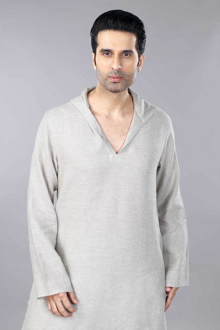 Buy_Gothilo_Beige Linen Natural Hoodie Kurta Set _Online_at_Aza_Fashions