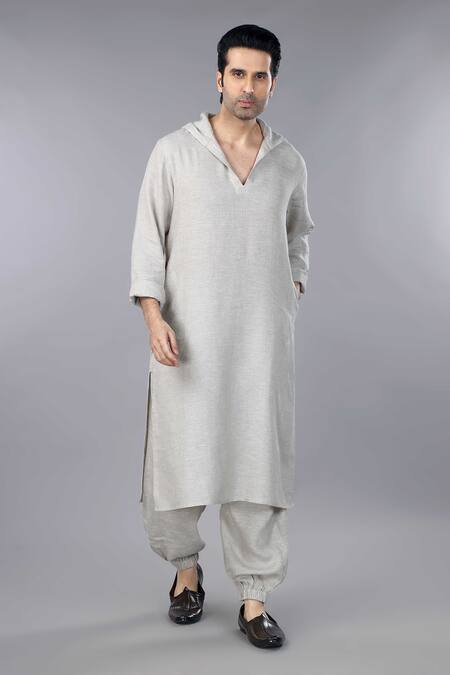 Buy_Gothilo_Beige Linen Natural Hoodie Kurta Set 
