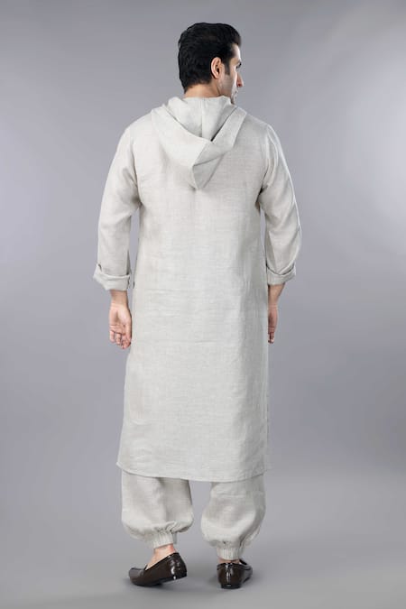 Gothilo Natural Linen Hoodie Kurta Set 