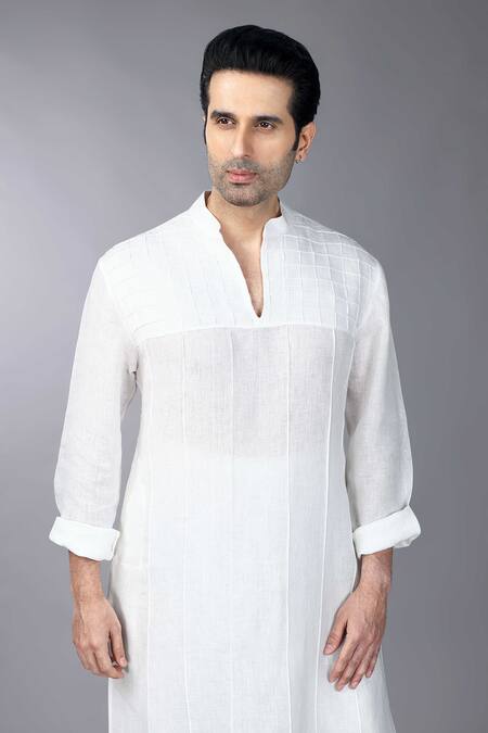 Gothilo Ivory Linen Pintucks Kurta Set at Aza Fashions Gothilo_Ivory Linen Pintucks Kurta Set _at_Aza_Fashions