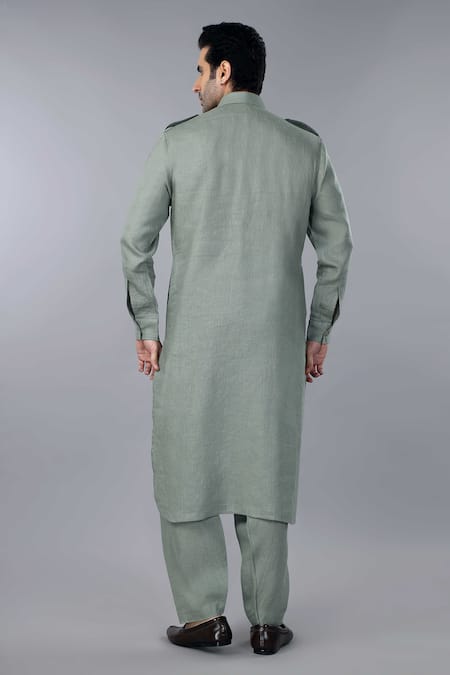 Gothilo Sage Green Linen Pathani Suit 