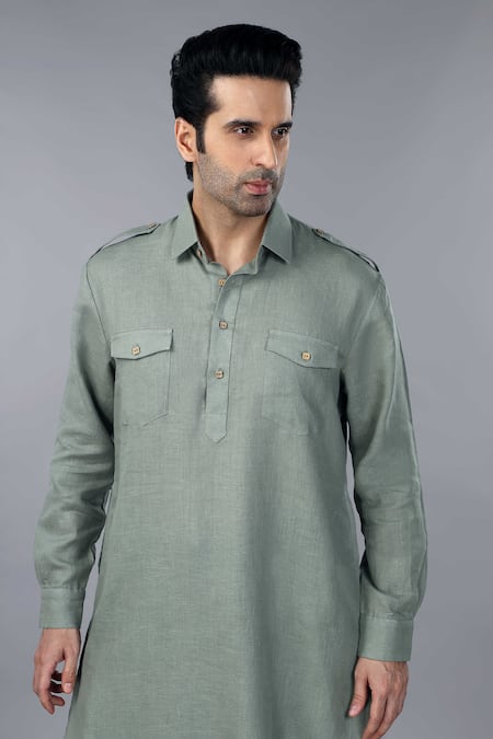 Buy_Gothilo_Green Linen Sage Pathani Suit 