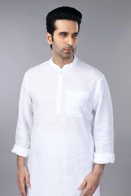 Buy_Gothilo_White Linen Classic Kurta Set _Online_at_Aza_Fashions