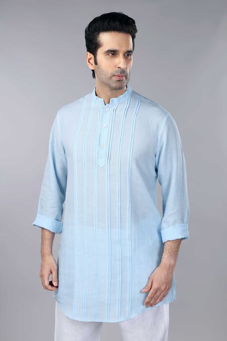 Gothilo_Blue Linen Iceberg Pintucks Kurta Set _at_Aza_Fashions