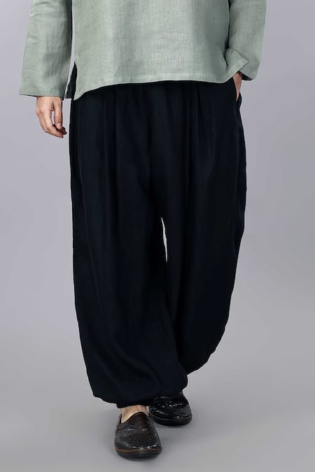 Gothilo_Green Linen Sage Kurta And Balloon Pant Set _Online_at_Aza_Fashions