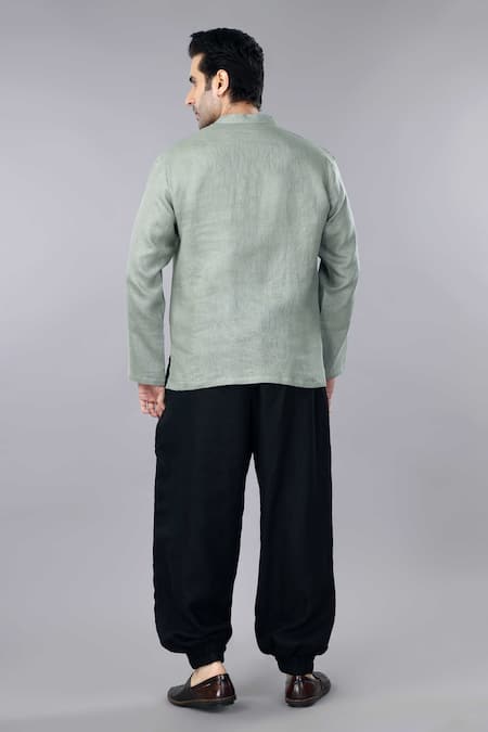 Gothilo Sage Green Linen Kurta & Balloon Pant Set 