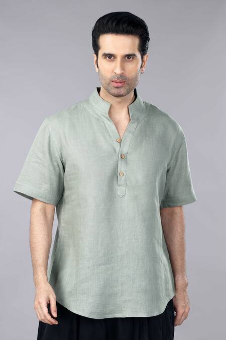 Shop_Gothilo_Green Linen Casual Short Sleeves Shirt _Online_at_Aza_Fashions