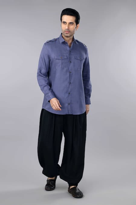 Gothilo_Slate Linen Grey Pocket Shirt _Online_at_Aza_Fashions