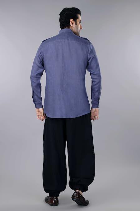 Gothilo Slate Grey Linen Pocket Shirt 