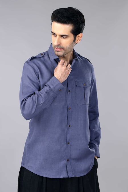 Buy_Gothilo_Slate Linen Grey Pocket Shirt _Online_at_Aza_Fashions