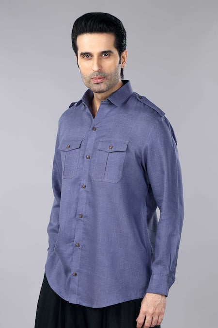 Shop_Gothilo_Slate Linen Grey Pocket Shirt _Online_at_Aza_Fashions