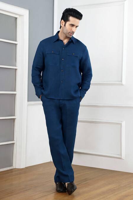 Buy Gothilo Blue Linen Indigo Pocket Shirt Online at Aza Fashions Buy_Gothilo_Blue Linen Indigo Pocket Shirt _Online_at_Aza_Fashions