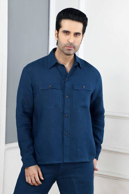 Buy Gothilo Blue Linen Indigo Pocket Shirt Buy_Gothilo_Blue Linen Indigo Pocket Shirt