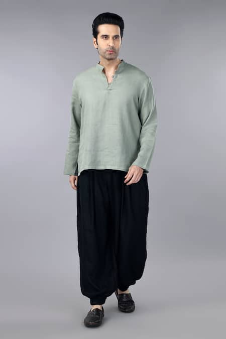 Gothilo Sage Green Linen Short Kurta 