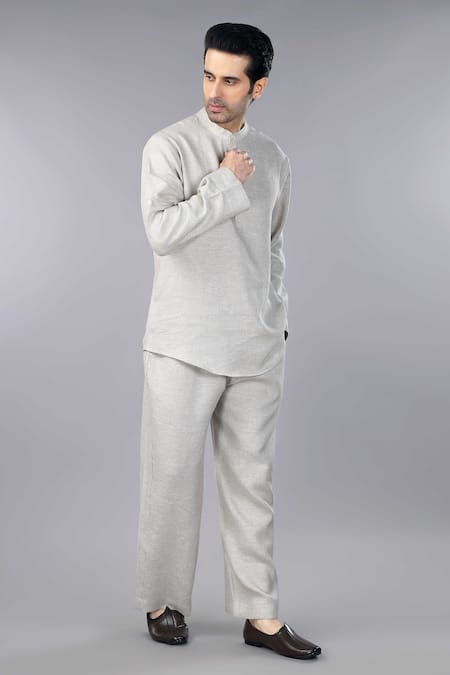 Gothilo_Beige Linen Natural Mens Kurta Set _Online_at_Aza_Fashions