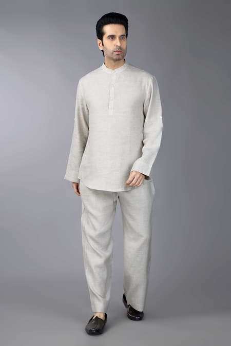 Gothilo Beige Natural Linen Mens Kurta Set 
