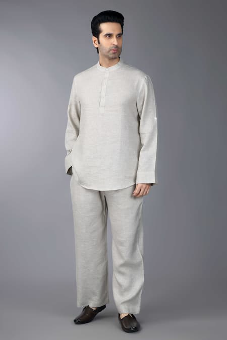 Buy_Gothilo_Beige Linen Natural Mens Kurta Set _Online_at_Aza_Fashions