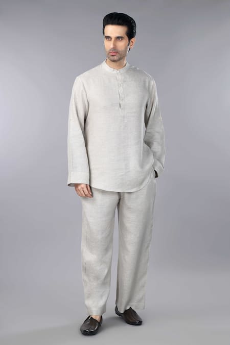 Shop_Gothilo_Beige Linen Natural Mens Kurta Set _Online_at_Aza_Fashions