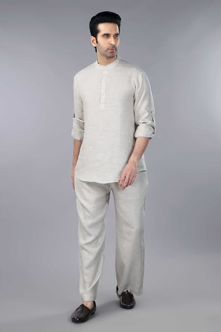 Gothilo_Beige Linen Natural Mens Kurta Set _at_Aza_Fashions